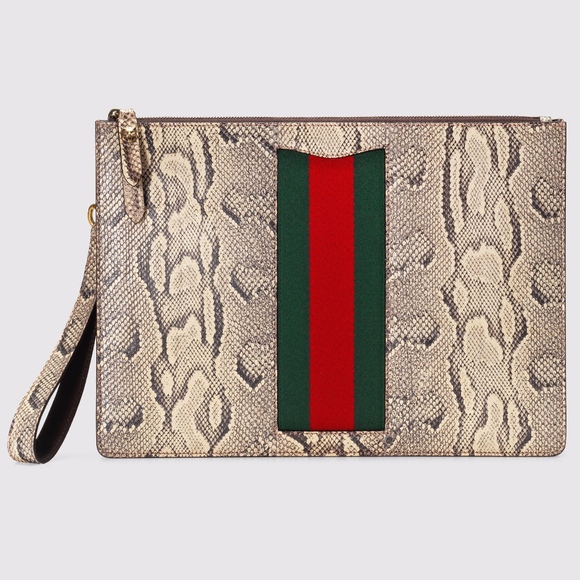 Gucci Handbags - Gucci Python Men's bag / Wristlet with web NWT